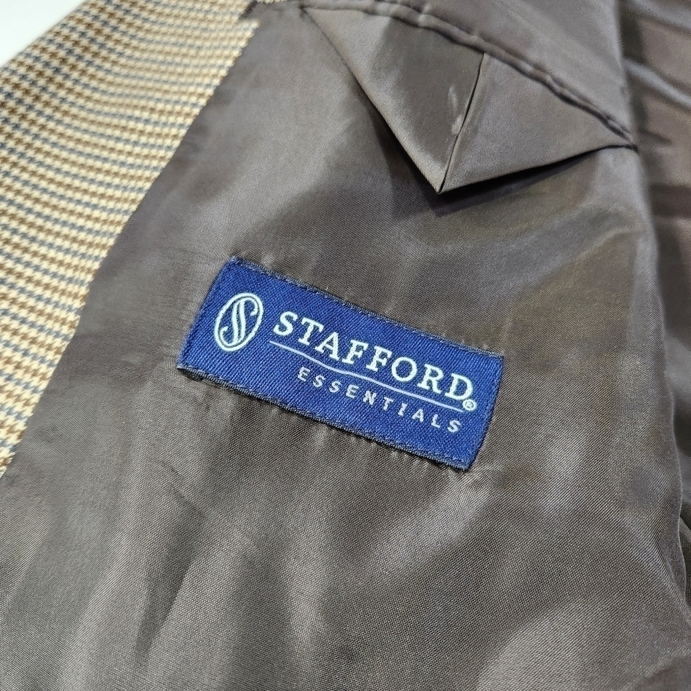Stafford Essintials Mens Two Button Blazer Brown Sport Coat Suit Jacket Size 44L - Picture 7 of 12